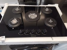 Hisense 5 Burner Gas Hob In Black Glass Top Cast Iron Supports -   Black 