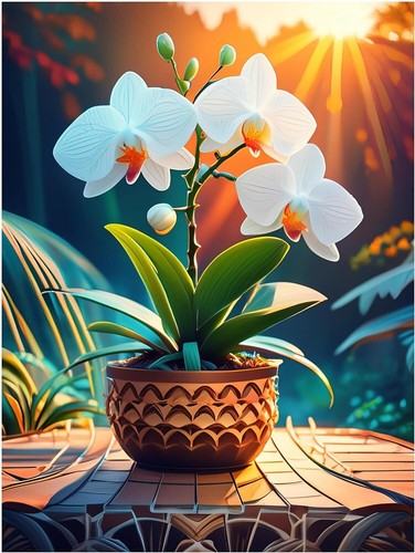 White orchid pot flowers - white,