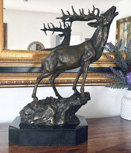 Bronze figure deer with - bronze,