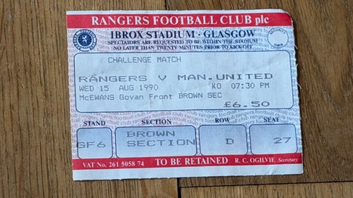 Ticket 1990 glasgow - 1990/91, rangers