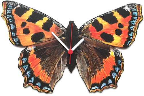 Red butterfly clock - -,