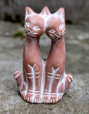 Vtg Pair Red Clay Kitten Cats Ornament Figurine Twins Pottery 1960's