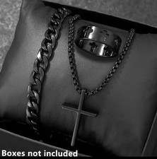 3 Piece Men’s Business Stainless Steel Jewellery Set Bracelet Necklace Ring UK