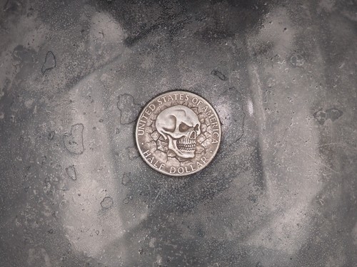 Struck half dollar hobo skull - struck,
