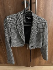 Zara Womens Cropped Jacket/Blazer with Dog/Hound Tooth Design Size M