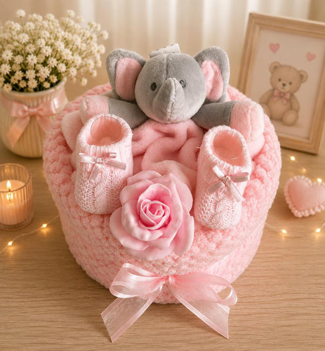 Elephant baby girl nappy - elephant,