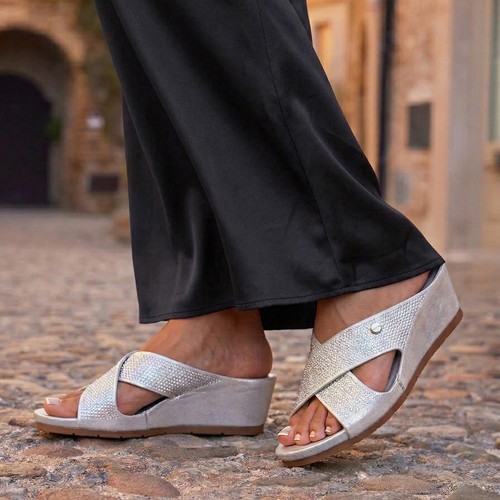 Women wedge slip diamante - wedge, slip-on
