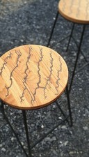 Tall Lichtenberg Oak Stools by GizMo - Unique Stackable Bar/Kitchen Stool Pair