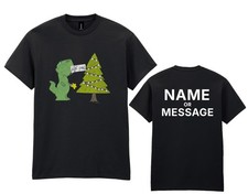 T-Rex Christmas Tree Funny T-Shirt - Personalised Name Message - Party Costume