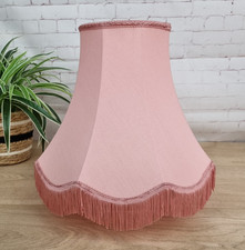 Vintage Lamp Shade Pink Bell Shaped Fringed Cottage Core Lampshade  25cm Tall