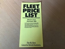 AUSTIN MORRIS BL Fleet price list 22nd  April 1982 Ref 3413/T