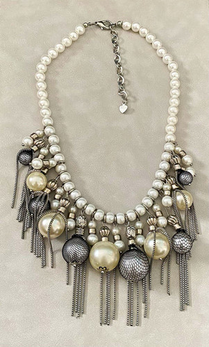 Silver tone faux pearl and - faux-pearl,