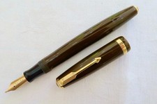 EARLY PARKER DUOFOLD FOUNTAIN PEN, BROWN 1946 BUTTON FILLER, FULLY RESTORED
