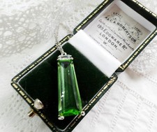 💗 Vintage Art Deco 1920's Inspired Green Diamond Paste CZ Silver Necklace