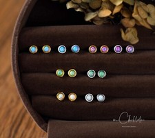 Tiny Opal Stud Earrings, White