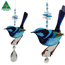 Blue Fairy Wren Crystal Suncatcher gift, bird rainbow sun catcher suncatchers