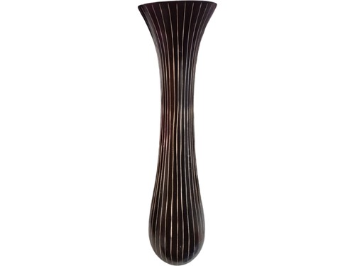 Tall wooden vase - wooden, striped