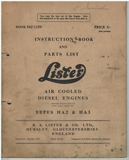 LISTER HA2 & HA3 IND. DIESEL ENGINE ORIG. 1958 INSTRUCTION MANUAL & PARTS LIST