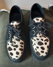 Bronx Pony Skin Brothel Creeper Black Suede Shoes, Size 39