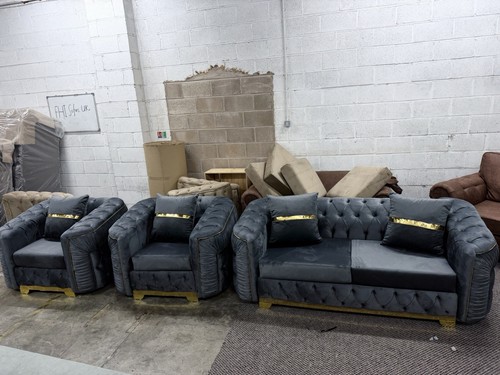 Grey velvet chesterfield - chesterfield, sofa