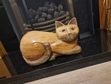 Wooden hand Carved Large Cat statue Figurine Ornament Folk Art door stoper 