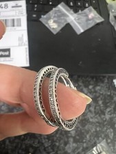 Real 925 Sterling Silver 25mm French pave Lock large Hoop Earrings round