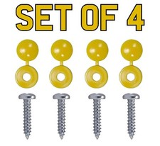 Number Plate Car Fixing Fitting Kit Screws Hinge Caps (Set Of 4 Yellow)