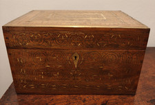 Antique 19thC Anglo-Indian Correspondence Box – Brass-Inlaid Indian Rosewood