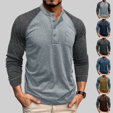 UK Mens Henley T Shirt Tops
