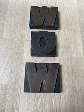 Vintage/Antique Printers Solid Wood Letterpress Blocks Spelling WOW