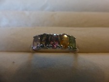 MultiColoured Tourmaline 5 Stone Band Ring in Platinum Over sterling Size  R
