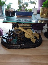 Unusual Coffee Table with Glass Top . Music And Books Theme