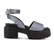 Topshop Wonder UK 4 EU 37 Sparkly Pewter Chunky Platform Ankle Strap Sandals