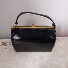 Vintage retro Black Patent Kelly Bag Handbag 20cm x 15cm