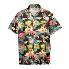 MENS HAWAIIAN SHIRT STAG BEACH HAWAII ALOHA HOLIDAY FANCY D BLACK CREAM SWAN
