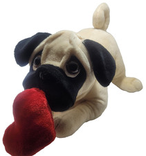 LOVE PUG DOG with RED HEART CUDDLY15"PLUSH SOFT TOY TEDDY DOG PUG VALENTINES PUG