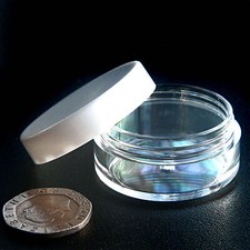 Small Clear Travel Sample Pots Jars Containers 5g 5ml with White Lids jdw
