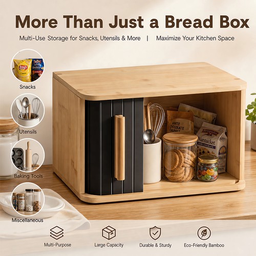 Bamboo bread box natural roll - box,