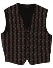 VINTAGE Mens Knit Waistcoat Large Grey Geometric Wool BS09