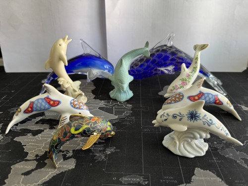 Glass china and metal dolphin - and,