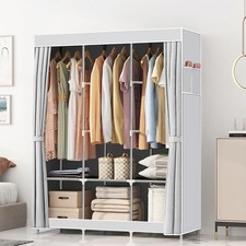 Large Fabric Canvas Wardrobe with Clothes Hanging Rail Shelving Storage Closet