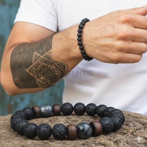 Men lava stone bracelet - men’s,