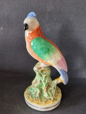 ANTIQUE/VINTAGE STAFFORDSHIRE CERAMIC PARROT FIGURINE/ORNAMENT ON TREE STUMP