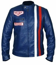 Steve McQueen Blue Cowhide Motorbike Leather Biker Motorcycle Jacket