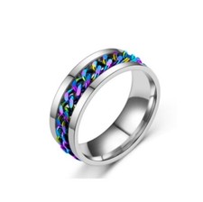 8mm Spinning Chain Ring Unisex Black Gold Silver Stainless Steel Fidget Biker