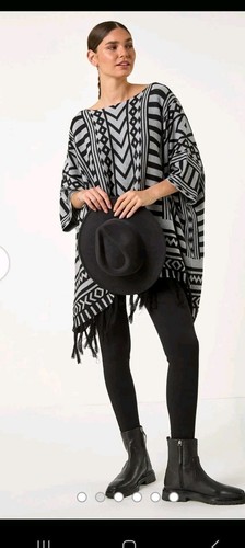Ladies grey poncho tribal - ladies,