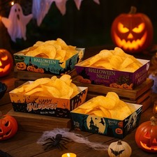 12pcs Halloween Party Food Tray Snack Paper Boxes Rectangular Party Cookie Tray