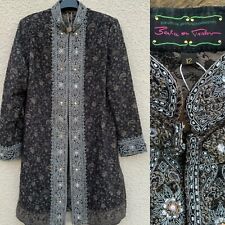 Beatrice VON TRESCKOW WOOL PAISLEY ROSETTE BLACK SILVER NEHRU JACKET COAT 12
