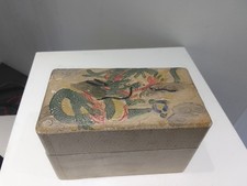 Rare Antique Playing Card Case Box Oriental Dragon Design Holds 2 Decks of Cards