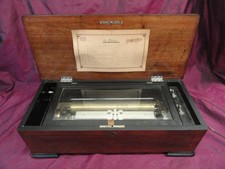 Antique Swiss Troll Baker Cylinder Roll music box inlaid wood case 12 songs